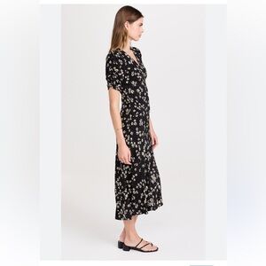 Zara Black and White V-Neck Puff Sleeve Maxi Dress